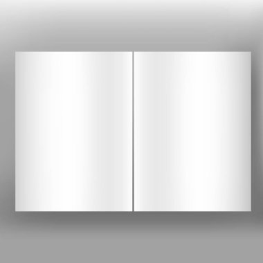 Beyaz kağıt sayfalarının gri arka plan üzerinde katlanmış. Kartvizit, kitapçık, kartpostal, dergi, broşür, afiş, reklam veya broşür için sahte şablon kullanabilirsiniz.