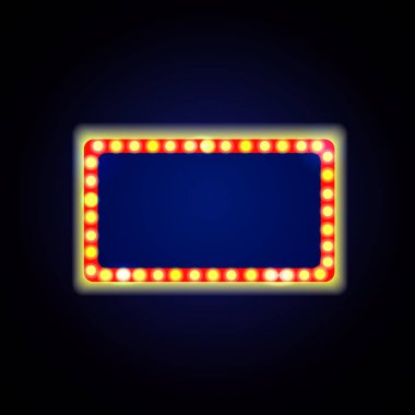 Retro Showtime işareti tasarım. Koyu arka plan üzerinde Neon lambalar billboard. Amerikan reklam, vektör çizim. Sinema ve tiyatro tabela ışık