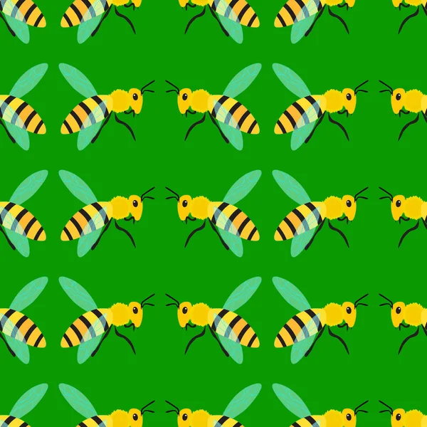 Bee mönster på grön bakgrund — Stock vektor