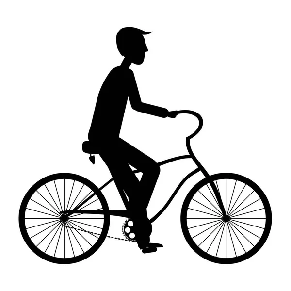 Silhouette young man riding bicycle — Stock Vector
