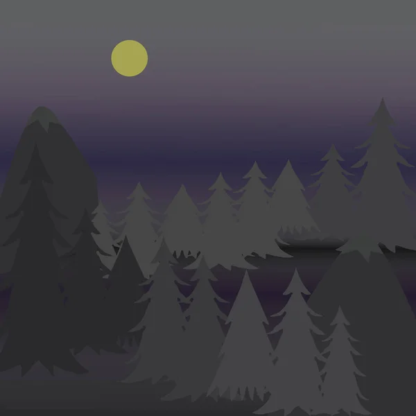 Vektör çizim çam ağaçları gece engebeli dağda