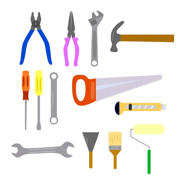 Reparación y construcción herramientas de trabajo icono conjunto . — Vector de stock