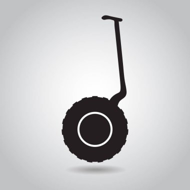 Segway simgesi. Segway yan görünüm gölge, minimal tasarım ile gri arka plan üzerinde. Vektör çizim