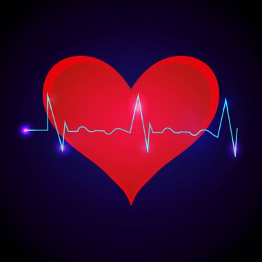 Geri koyu mavi zemin üzerine kırmızı kalpli kalp frekans vektör çizim