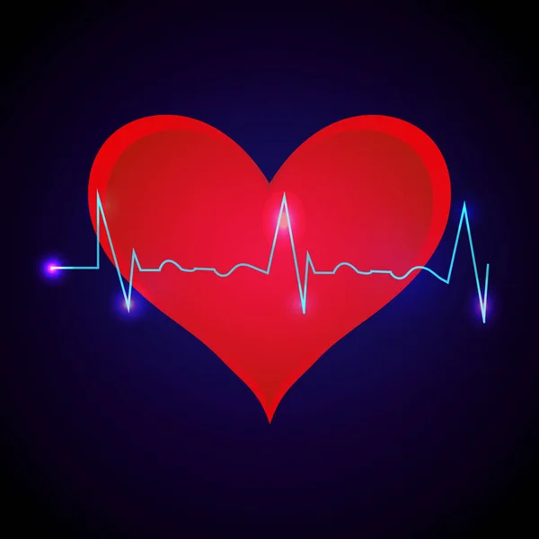 Векторна ілюстрація частоти серця з червоним серцем на темно-синьому фоні — стоковий вектор