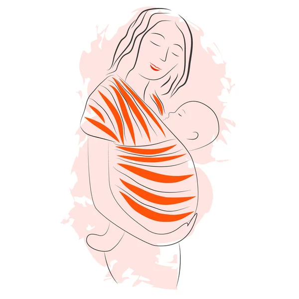 Una giovane donna che porta in grembo un bambino. Illustrazione vettoriale in stile cartone animato su sfondo rosa . — Vettoriale Stock