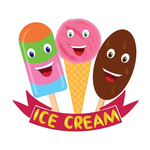 Ice cream znak. Designu karty s zmrzliny s ksichty — Stockový vektor