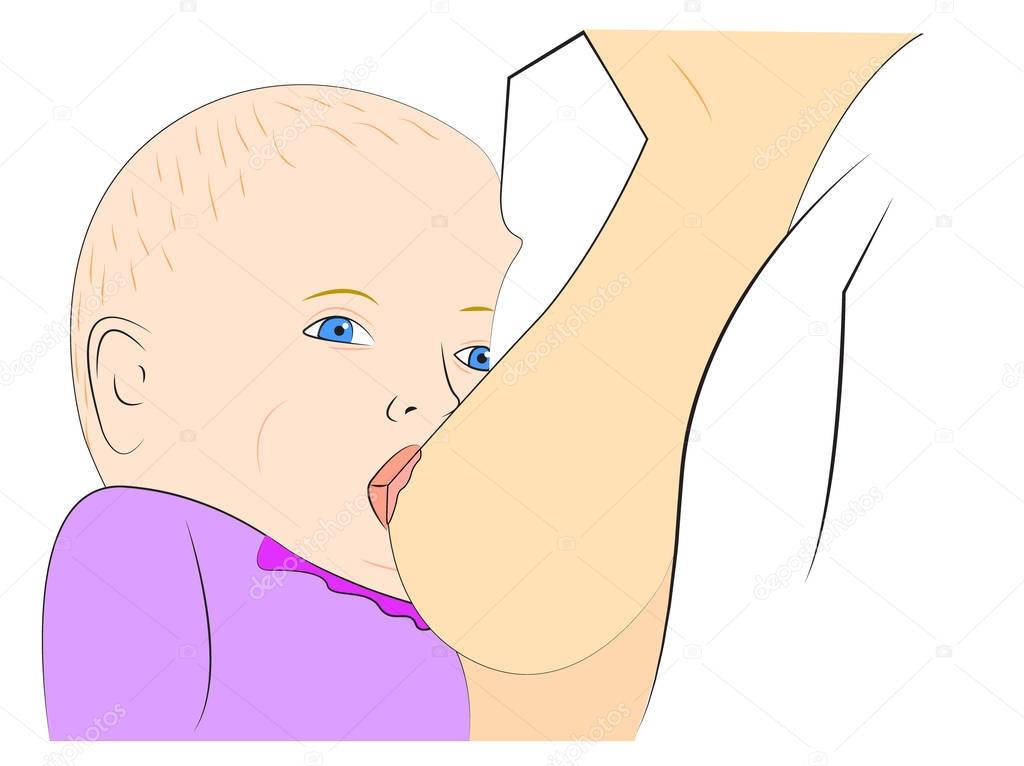 Vector illustration of mom and her child. Breastfeeding.