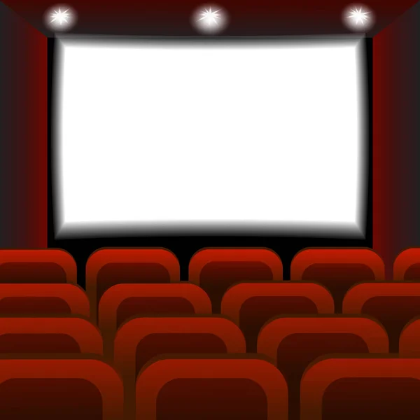 Interieur van een cinema-bioscoop. Lege Cinema auditorium met wit scherm. Vectorillustratie. — Stockvector
