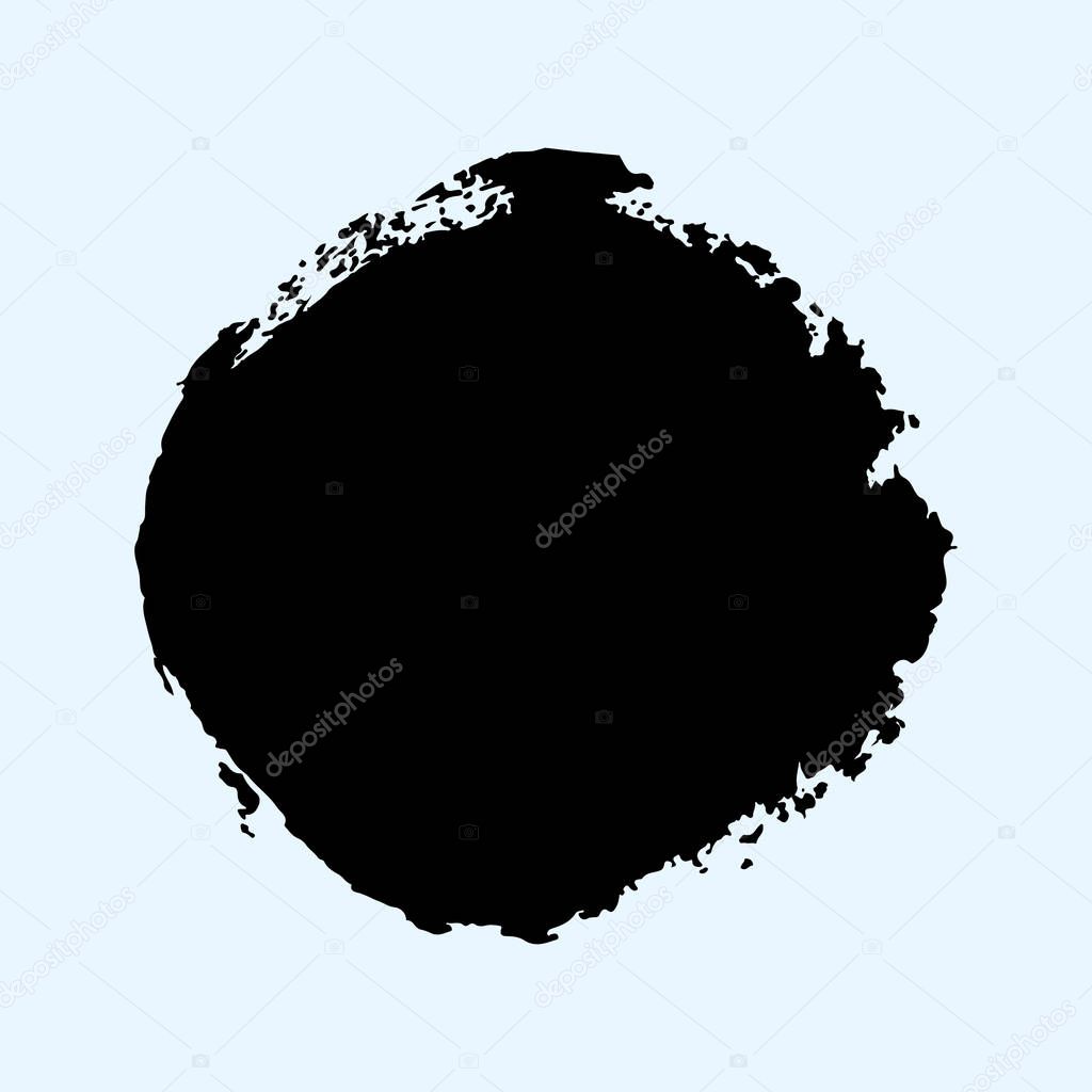Black round button. Hand painted ink blob. Hand drawn grunge circle. Vector illustration