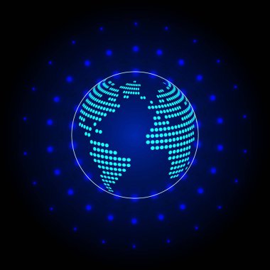 Küresel iletişim illüstrasyon. Fütüristik dünya küre Modern dünya koyu mavi zemin üzerine