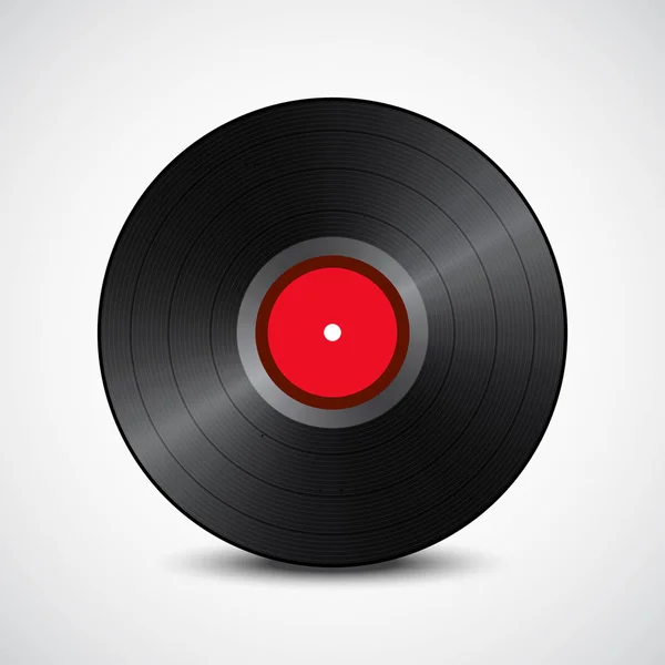 Gölge beyaz zemin üzerine siyah vinil kayıtlar, kırmızı orta, izole. Vektör çizim