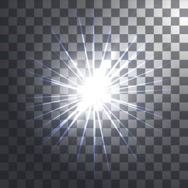 Ekose vektör arka plan üzerinde izole şeffaflık ile parlayan ışık efektleri. Objektif fişekleri, ışınları, yıldız ve parıldıyor. Vektör çizim