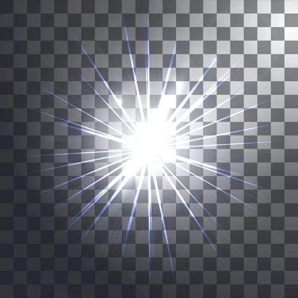 Efectos de luz brillante con transparencia aislada en el fondo del vector a cuadros. Lente destellos, rayos, estrellas y destellos. Ilustración vectorial — Archivo Imágenes Vectoriales