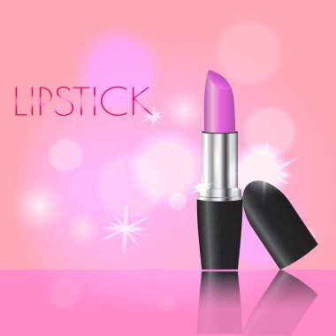 Zarif ruj reklamlar, pembe bokeh arka plan, 3d illüstrasyon parlak ruj