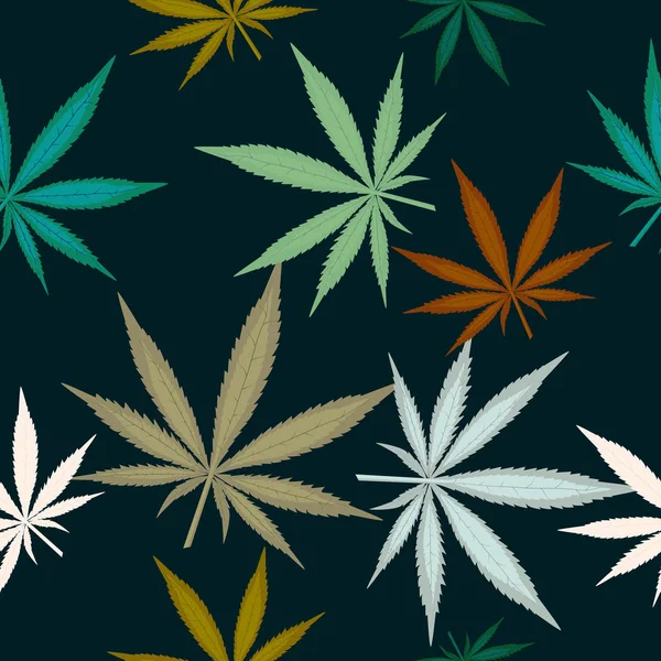 Koyu yeşil renkli yapraklarda esrar ile Seamless modeli. Renkli esrar bırakır. Vektör çizim