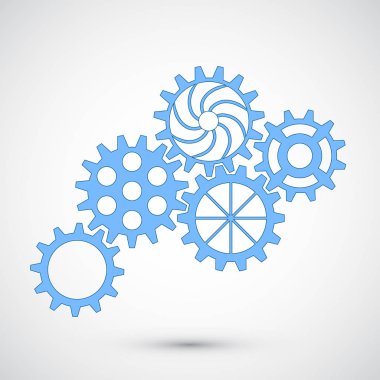 Gri zemin üzerine mavi vites. Infographic kavramı. Vektör çizim