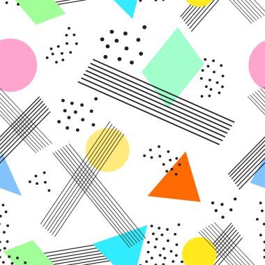 Memphis tarzı renkli seamless modeli. Vektör çizim