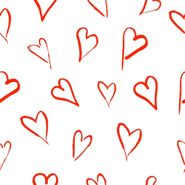 El ile Seamless Modeli kalpler beyaz arka plan üzerinde çizilmiş. Vektör çizim