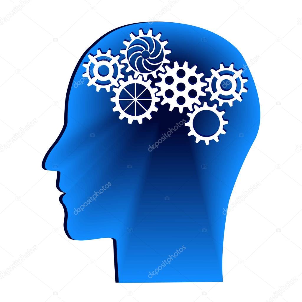 Human head with gears. Head thinking.Idea concept. Vector illustration