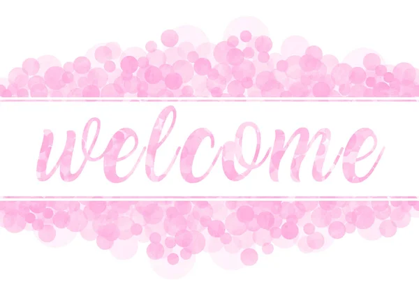 Modello Banner Bianco Con Bolle Acquerello Rosa Benvenuto Testo Isolato — Foto Stock