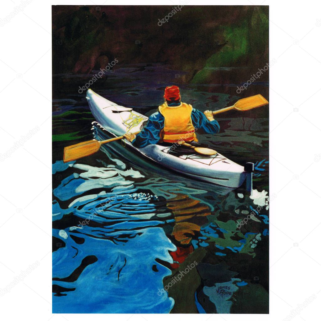 Kayaker Paddling Into Darkness