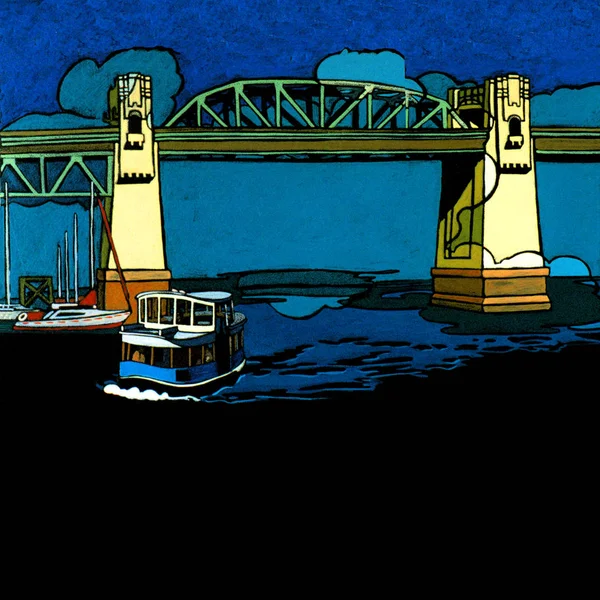 Θαλάσσιο ταξί και γέφυρα — Φωτογραφία Αρχείου