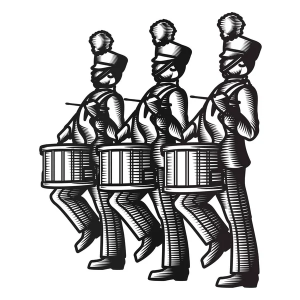 Soldados bateristas em marcha — Vetor de Stock