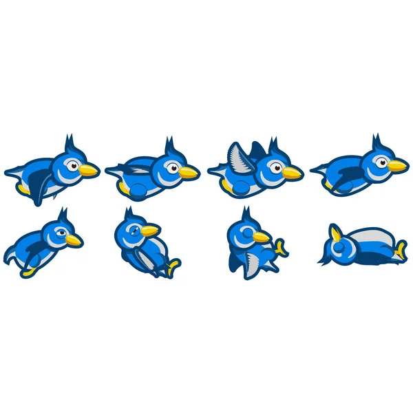 Blue jay vliegen en blue jay crashen animaties. — Stockvector
