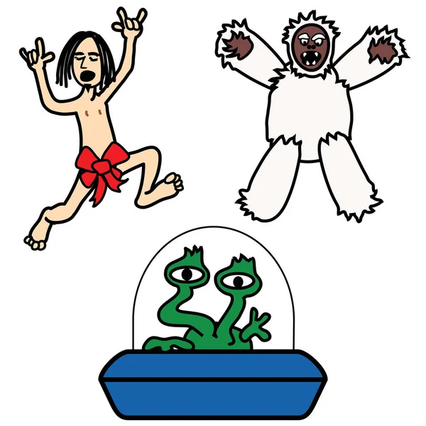 Streaker, abominable snowman, and aliens — Stock Vector