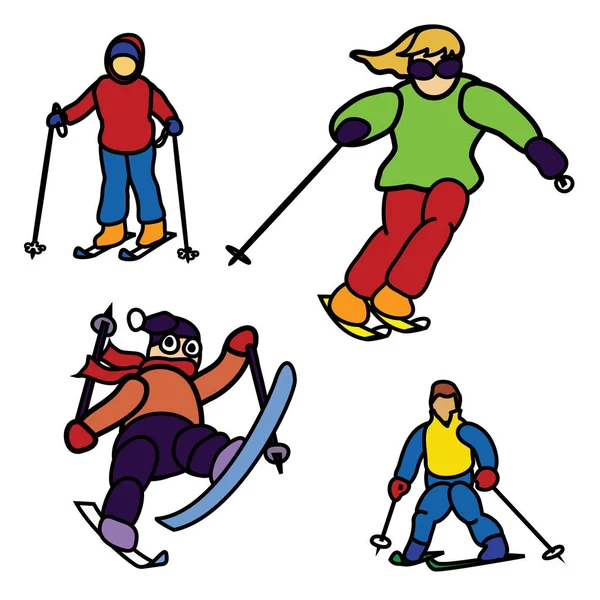 Personnages de ski de bande dessinée — Image vectorielle