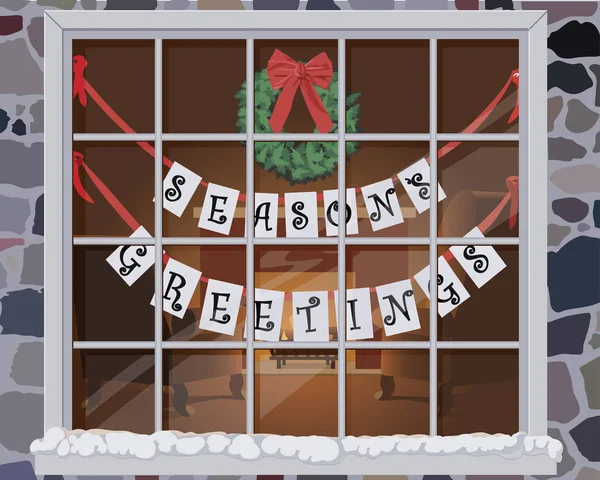 Seasons Greetings kerst venster — Stockvector