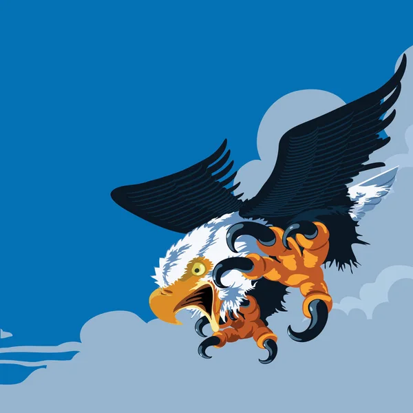 Águila buceando desde las nubes — Vector de stock