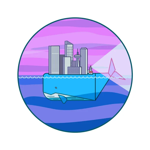 Ciudad de la ballena natación — Vector de stock