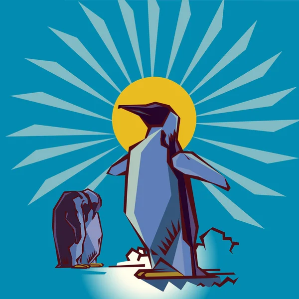 Pingüinos en el sol — Vector de stock