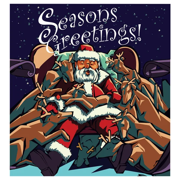 Uitgeput Santa en rendieren — Stockvector
