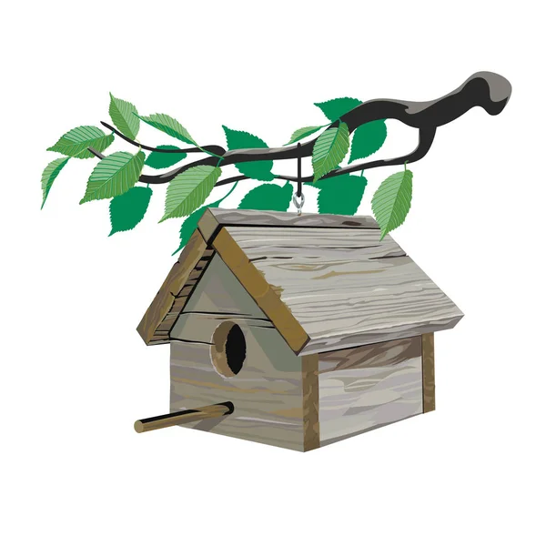 Vogelhuisje op een tak — Stockvector