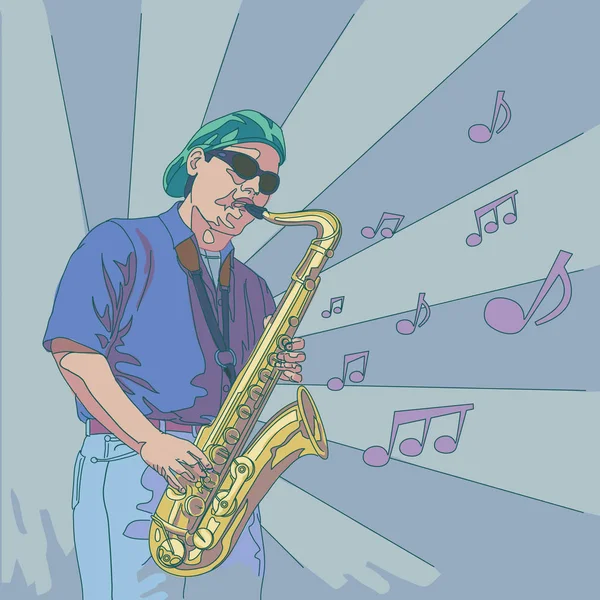 Jugador de saxofón Busker — Vector de stock