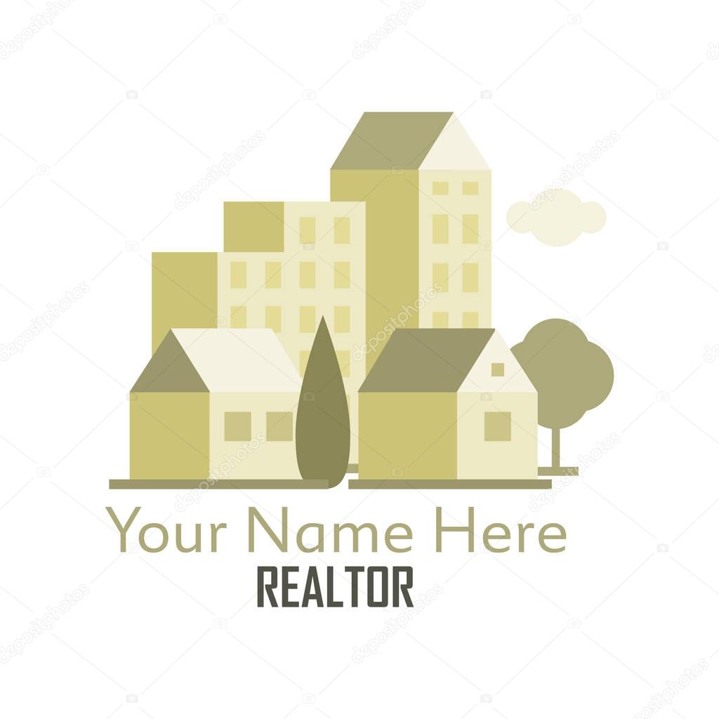 Community setting with green space, houses, condo and apartment buildings.