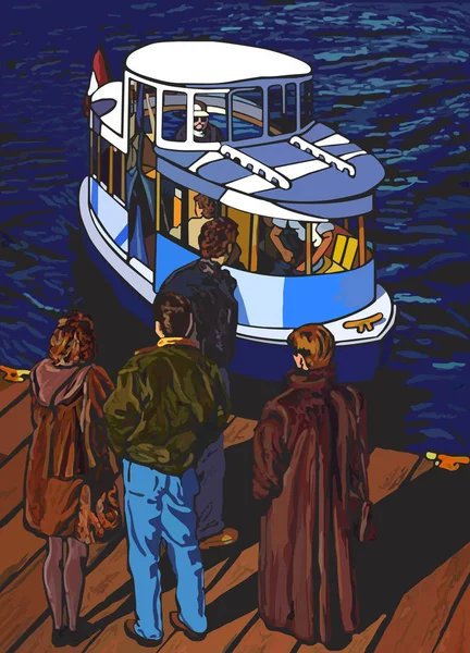 Морское такси и пассажиры — стоковый вектор