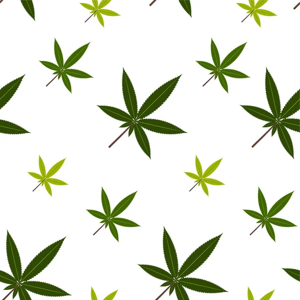 Blätter Der Marihuana Pflanze Einem Nahtlosen Dekorativen Hintergrundmuster — Stockvektor