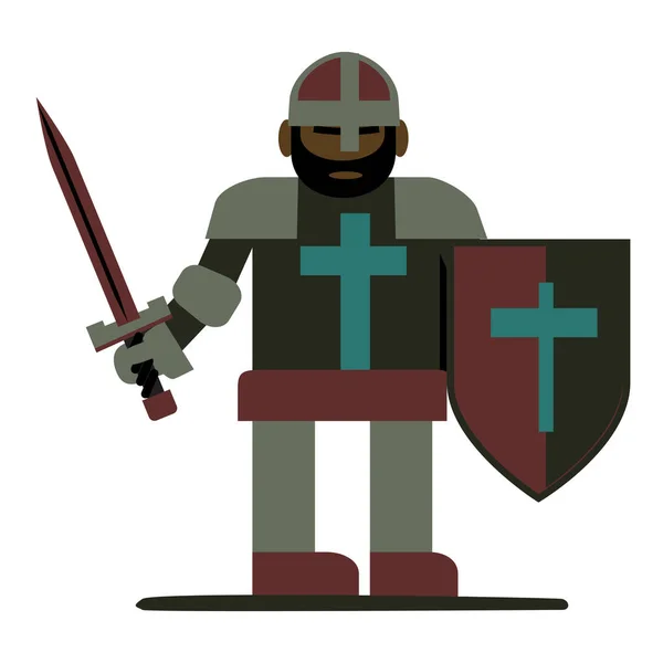 Göğsünde Arma Olan Koyu Renkli Şövalye Kılıç Kalkanla Zırh — Stok Vektör