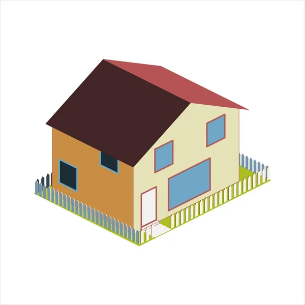 Simple Isometric House Yard Picket Fence — Stock Vector
