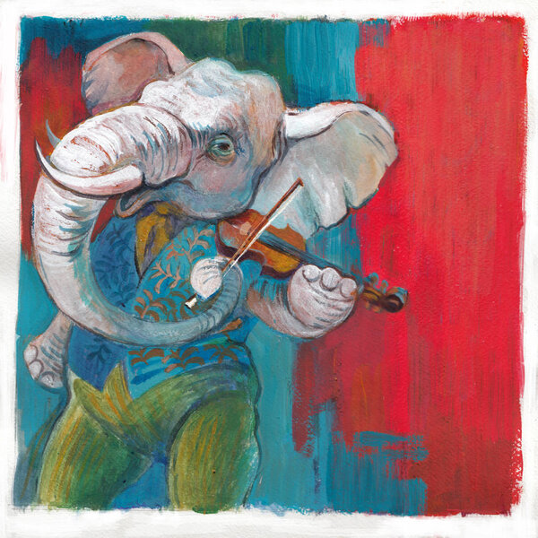 An elephant playing the violin