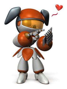 Sevimli kız robot bir mesaj gönderiyor.
