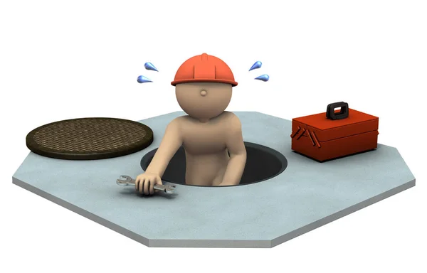 Ingeniero que salió de tapas de alcantarillado — Foto de stock