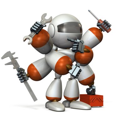 Birçok silah ile çok fonksiyonlu makine robot. 