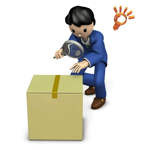 Homme d'affaires à la recherche d'une boîte en carton corrompu — Photo