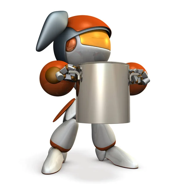 A cute robot holding a big pot. — Stock Photo, Image