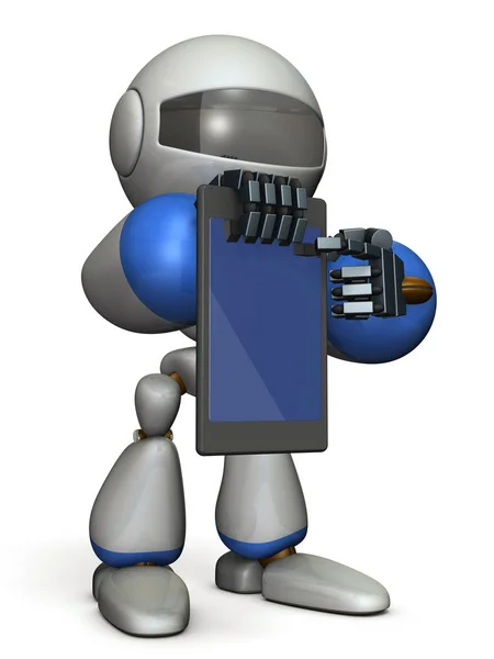A cute robot presents information on the tablet PC. — Stock Photo, Image